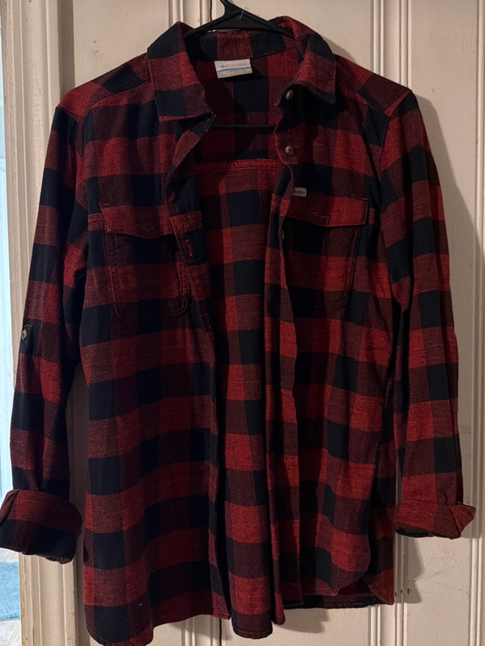 Columbia Red and Black Plaid Casual Button-Down Shirt